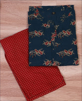 Bottle Green Coloured Cotton Block Print With Hand Work Kurti Set